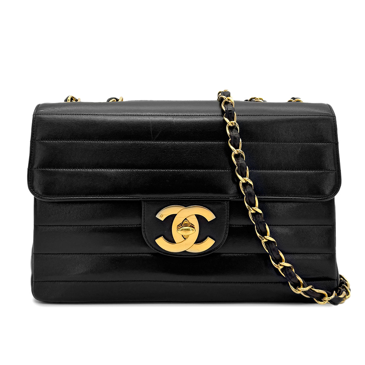 CHANEL VINTAGE MADEMOISELLE CHAIN SHOULDER BAG BLACK LAMB SKIN 90277080