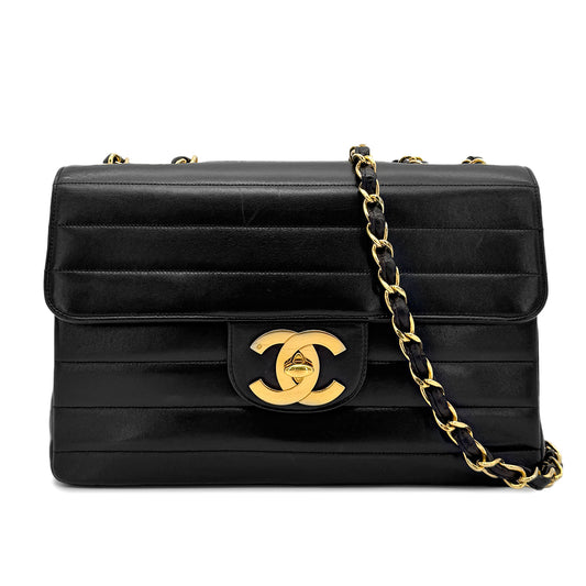 CHANEL VINTAGE MADEMOISELLE CHAIN SHOULDER BAG BLACK LAMB SKIN 90277080