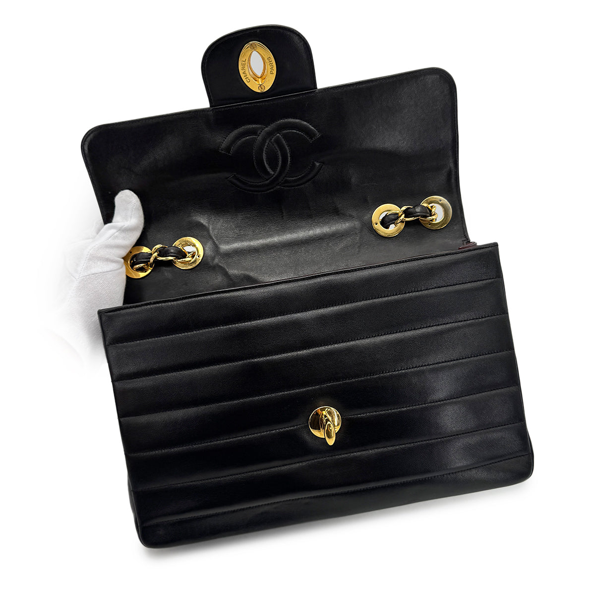 CHANEL VINTAGE MADEMOISELLE CHAIN SHOULDER BAG BLACK LAMB SKIN 90277080