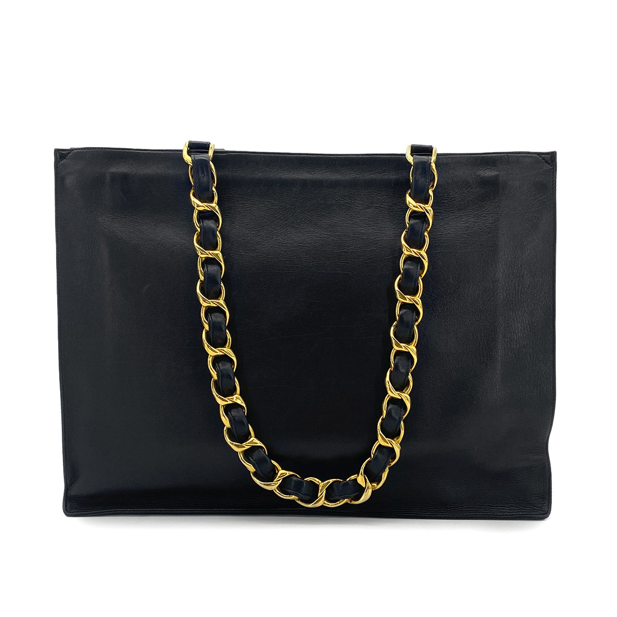CHANEL VINTAGE BIG COCO CHAIN TOTE BAG BLACK LAMB SKIN 90277082