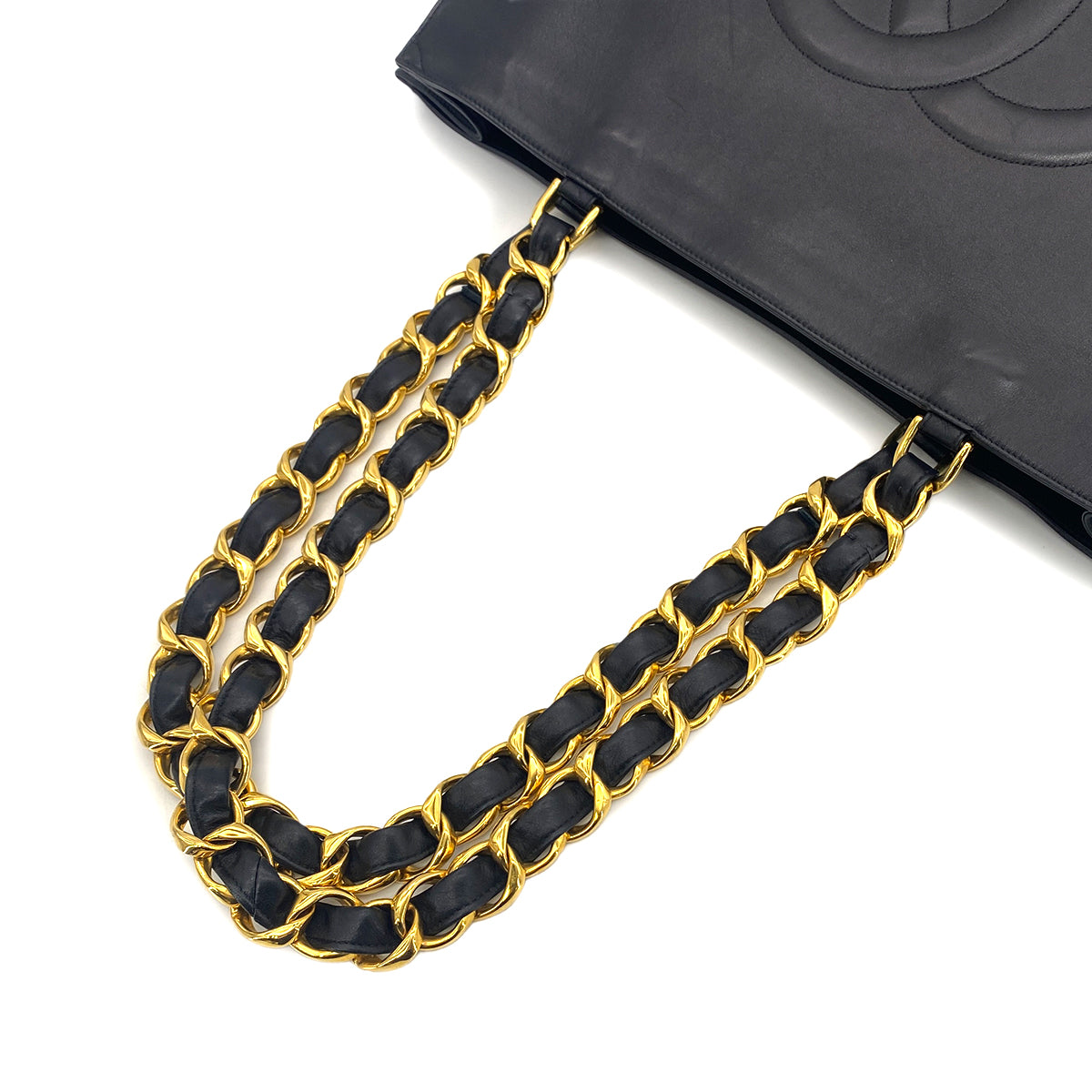 CHANEL VINTAGE BIG COCO CHAIN TOTE BAG BLACK LAMB SKIN 90277082