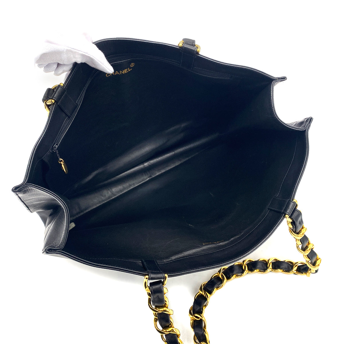 CHANEL VINTAGE BIG COCO CHAIN TOTE BAG BLACK LAMB SKIN 90277082