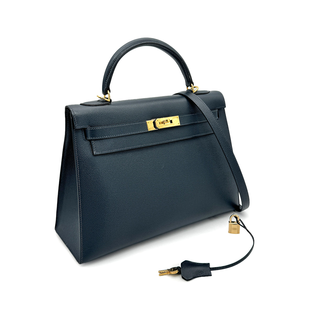 HERMES KELLY 32 SELLIER BLUE INDIGO EPSOM HAND SHOULDER BAG □G 90277085