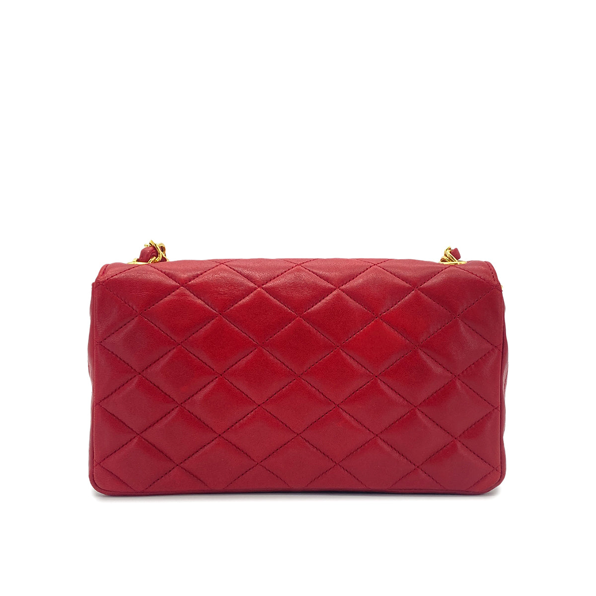 CHANEL VINTAGE MATELASSE BIG COCO CHAIN  SHOULDER BAG RED LAMB SKIN 90277087