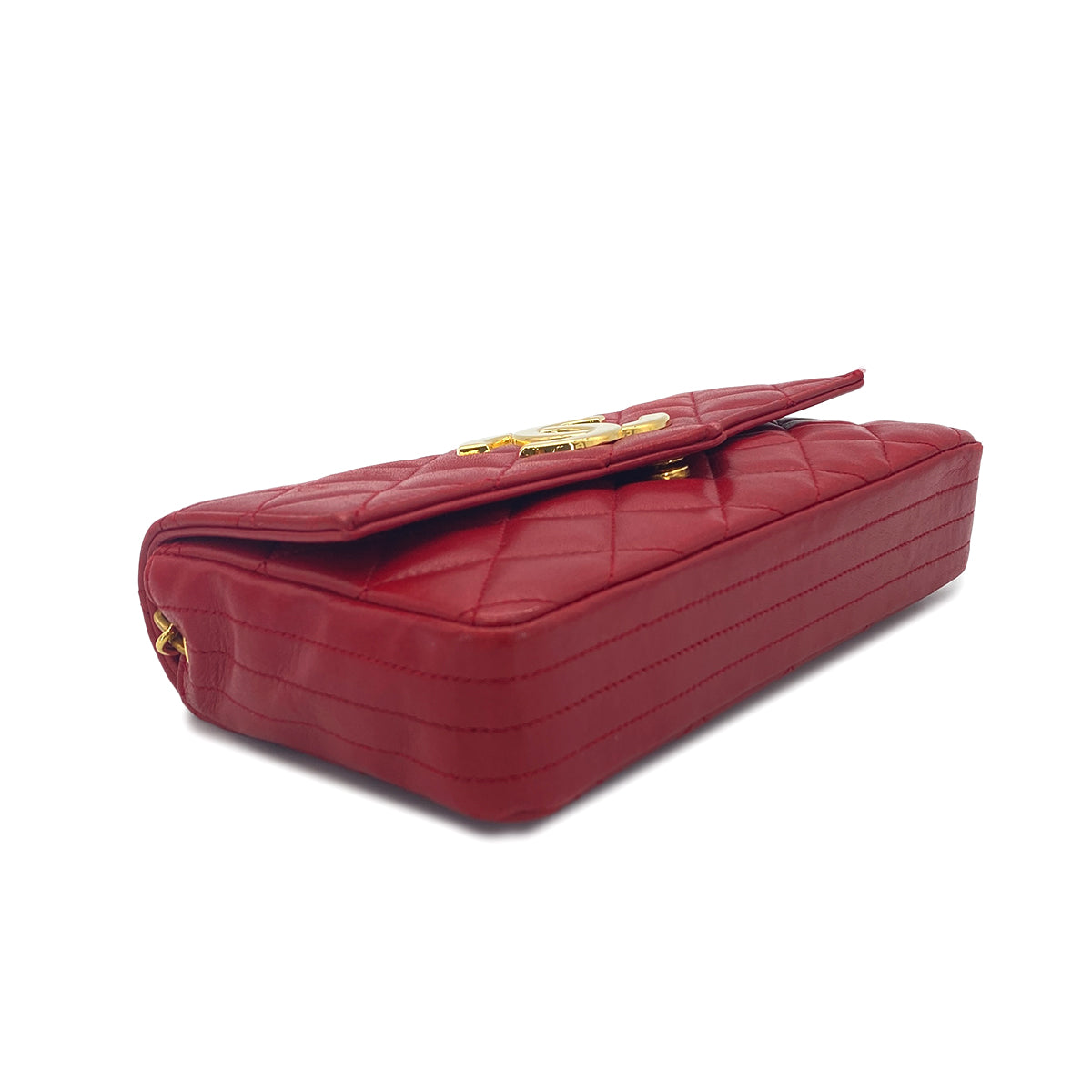 CHANEL VINTAGE MATELASSE BIG COCO CHAIN  SHOULDER BAG RED LAMB SKIN 90277087