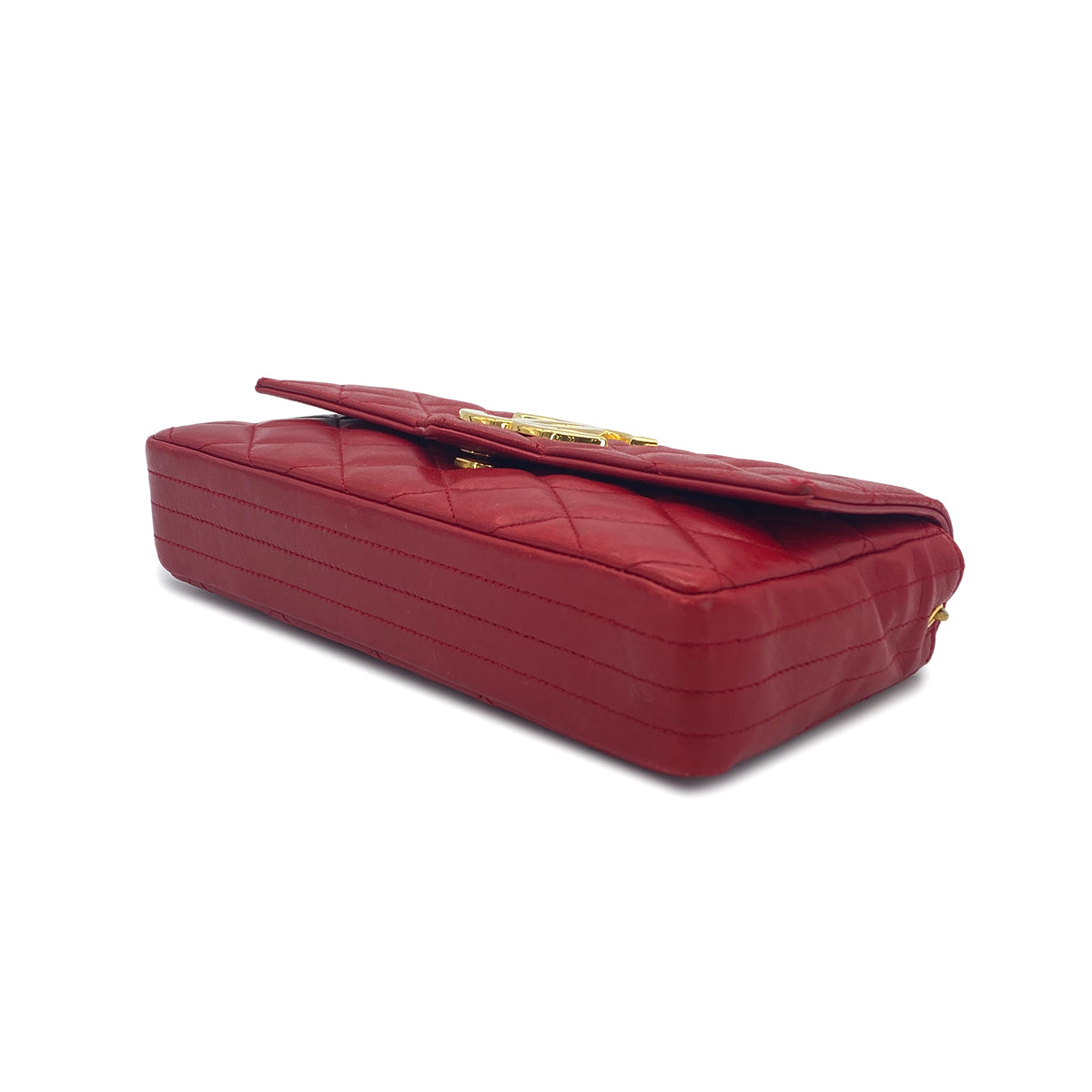 CHANEL VINTAGE MATELASSE BIG COCO CHAIN  SHOULDER BAG RED LAMB SKIN 90277087