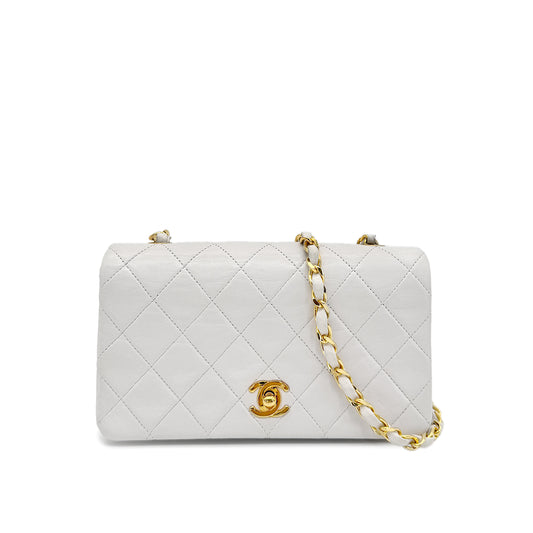 CHANEL VINTAGE FULL FLAP CHAIN SHOULDER BAG WHITE LAMB SKIN 90277088
