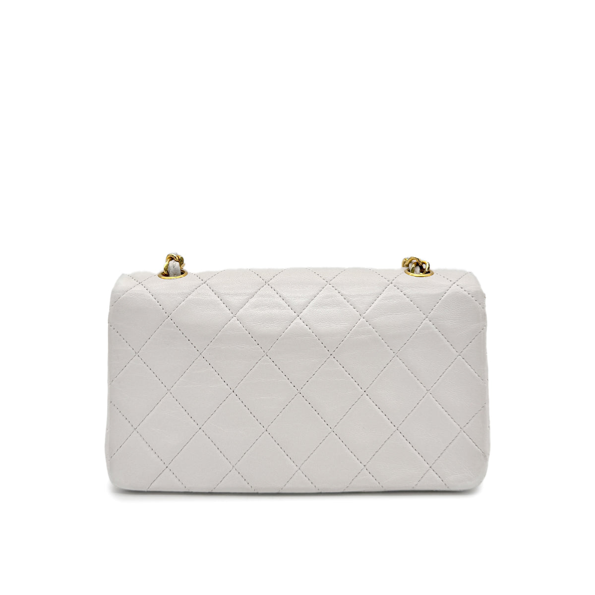 CHANEL VINTAGE FULL FLAP CHAIN SHOULDER BAG WHITE LAMB SKIN 90277088