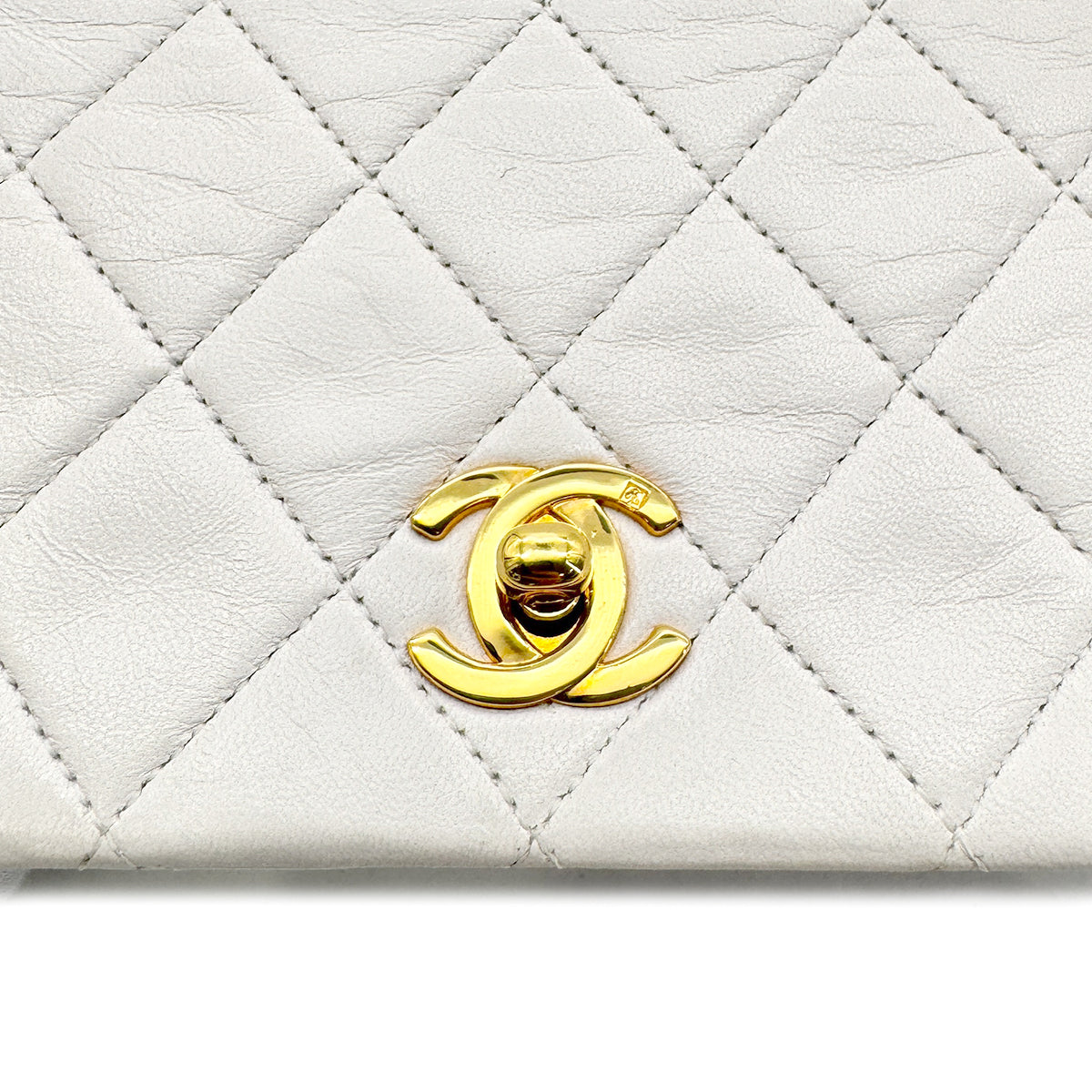 CHANEL VINTAGE FULL FLAP CHAIN SHOULDER BAG WHITE LAMB SKIN 90277088