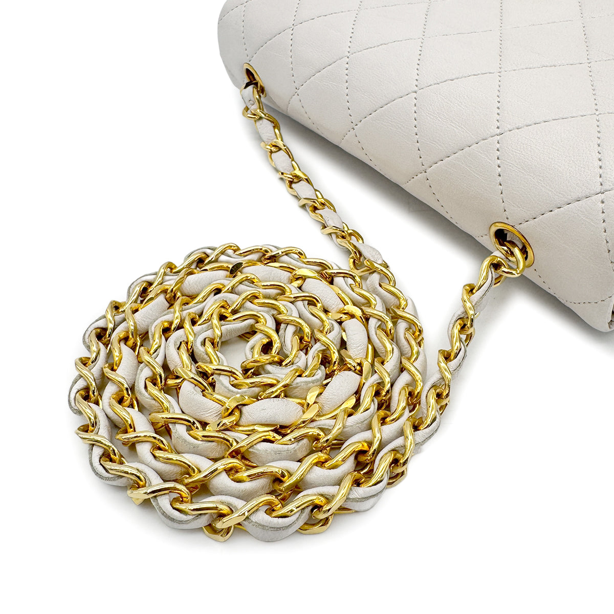 CHANEL VINTAGE FULL FLAP CHAIN SHOULDER BAG WHITE LAMB SKIN 90277088