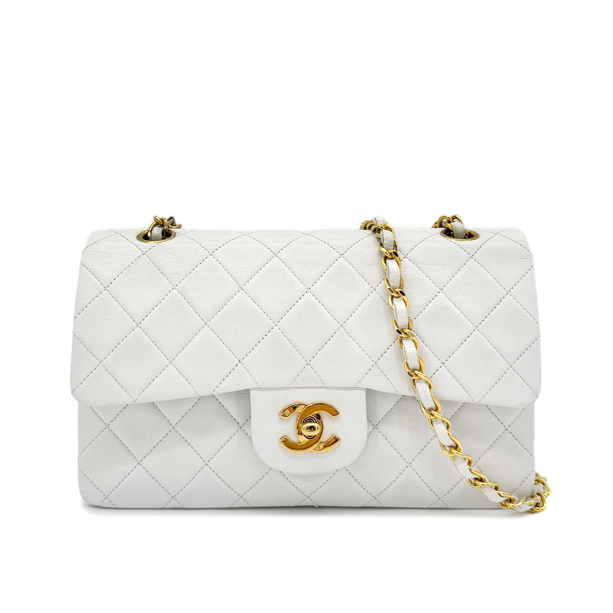 CHANEL VINTAGE CLASSIC FLAP SMALL CHAIN SHOULDER BAG WHITE LAMB SKIN 90277236