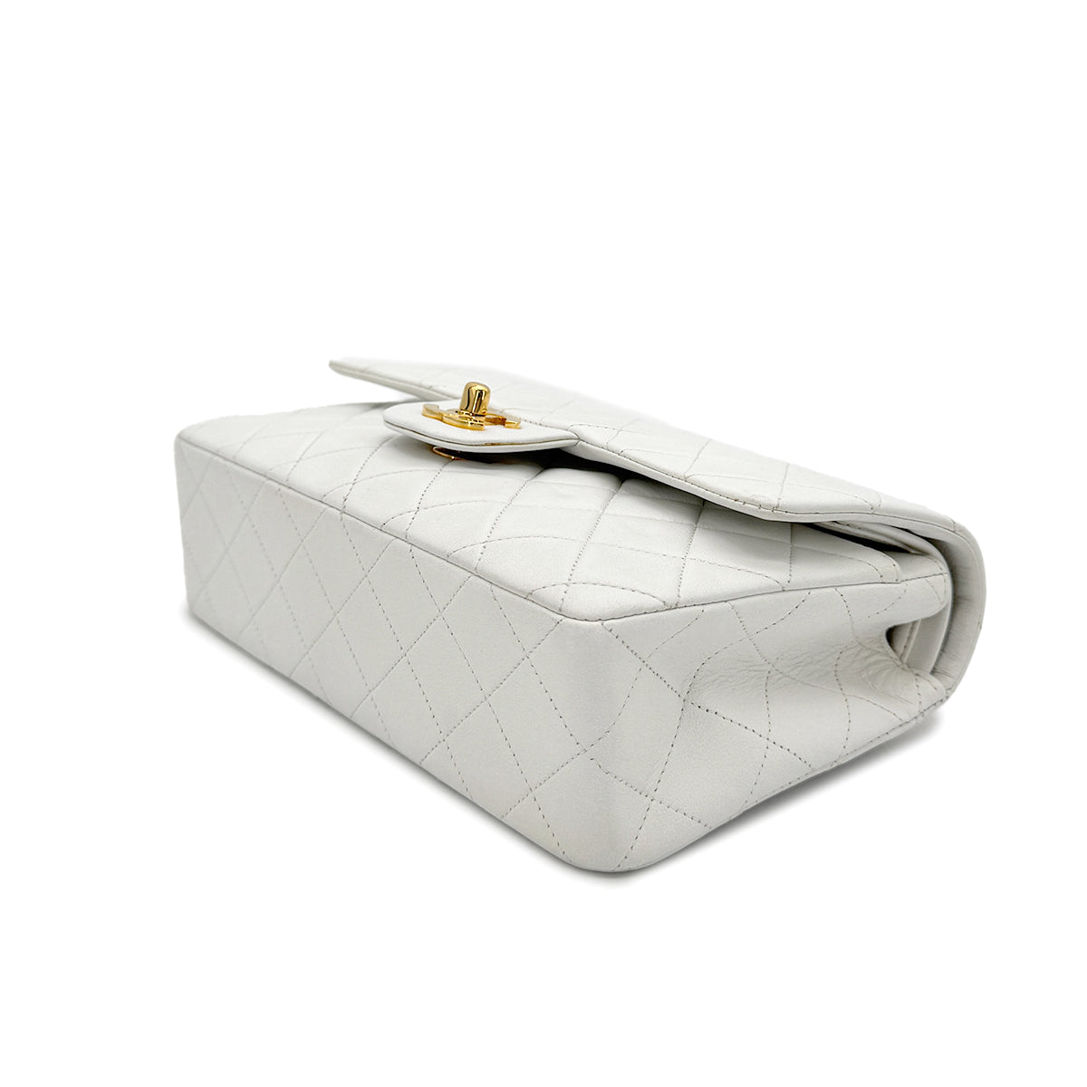 CHANEL VINTAGE CLASSIC FLAP SMALL CHAIN SHOULDER BAG WHITE LAMB SKIN 90277236