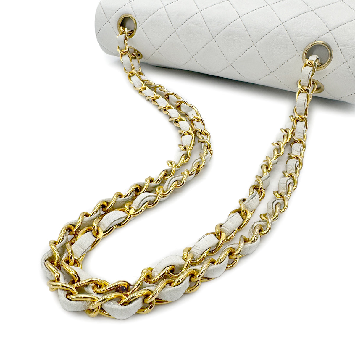 CHANEL VINTAGE CLASSIC FLAP SMALL CHAIN SHOULDER BAG WHITE LAMB SKIN 90277236