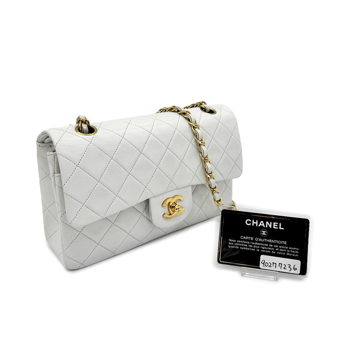 CHANEL VINTAGE CLASSIC FLAP SMALL CHAIN SHOULDER BAG WHITE LAMB SKIN 90277236