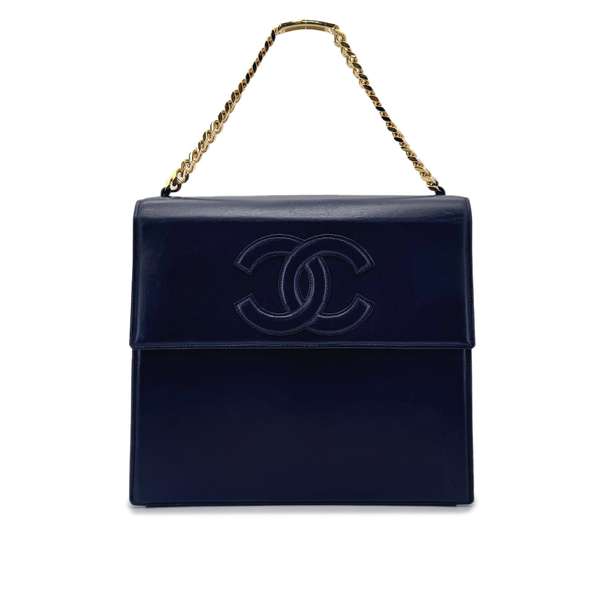 CHANEL VINTAGE COCOMARK CHAIN HAND BAG  NAVY LAMB SKIN 90277238