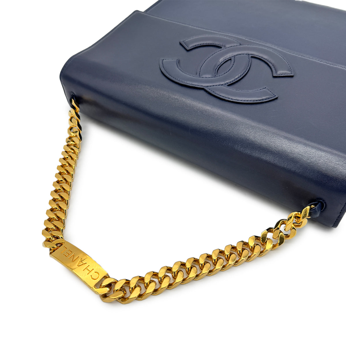 CHANEL VINTAGE COCOMARK CHAIN HAND BAG  NAVY LAMB SKIN 90277238