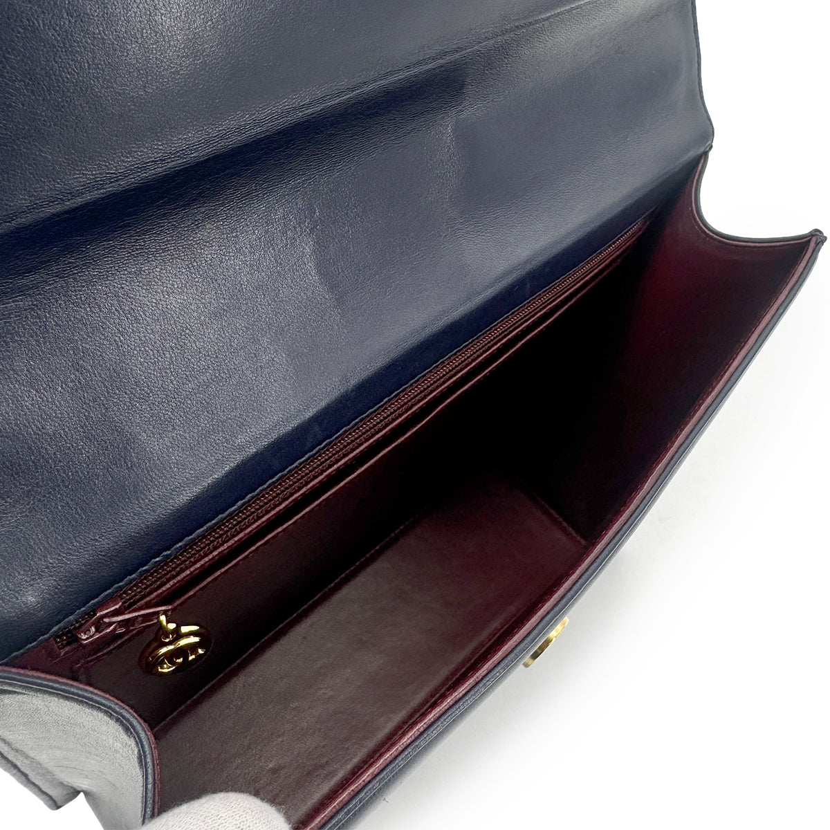 CHANEL VINTAGE COCOMARK CHAIN HAND BAG  NAVY LAMB SKIN 90277238