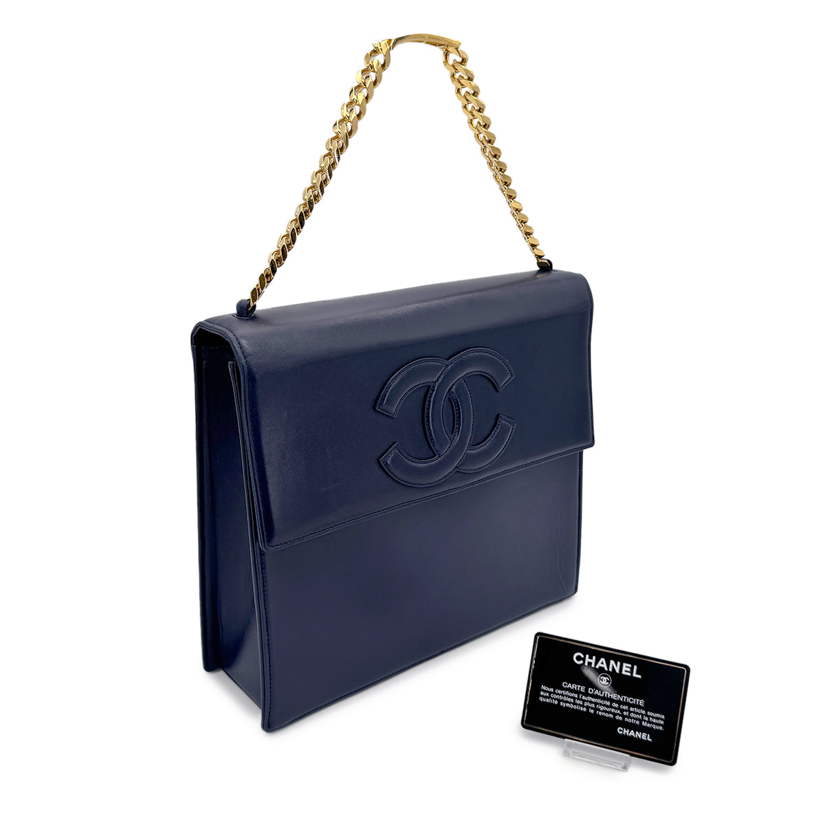 CHANEL VINTAGE COCOMARK CHAIN HAND BAG  NAVY LAMB SKIN 90277238