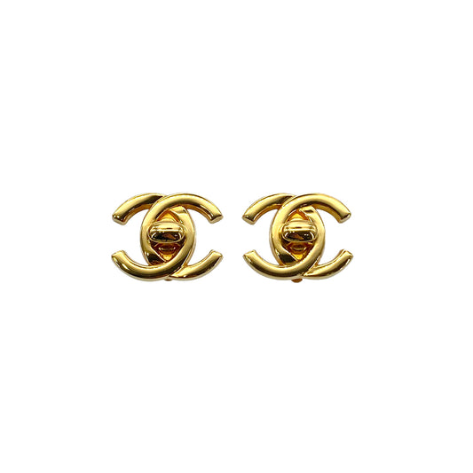 CHANEL VINTAGE EARRINGS TURN LOCK ACCESSORY GOLD 96P P90277242