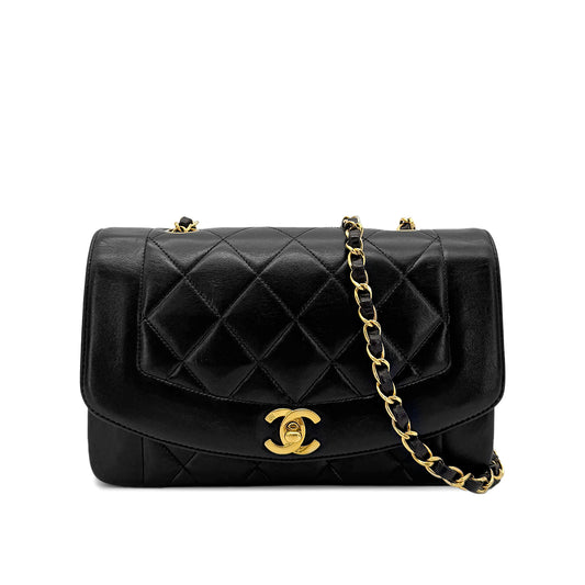 CHANEL VINTAGE DIANA SMALL CHAIN SHOULDER BAG BLACK LAMB SKIN 90277247