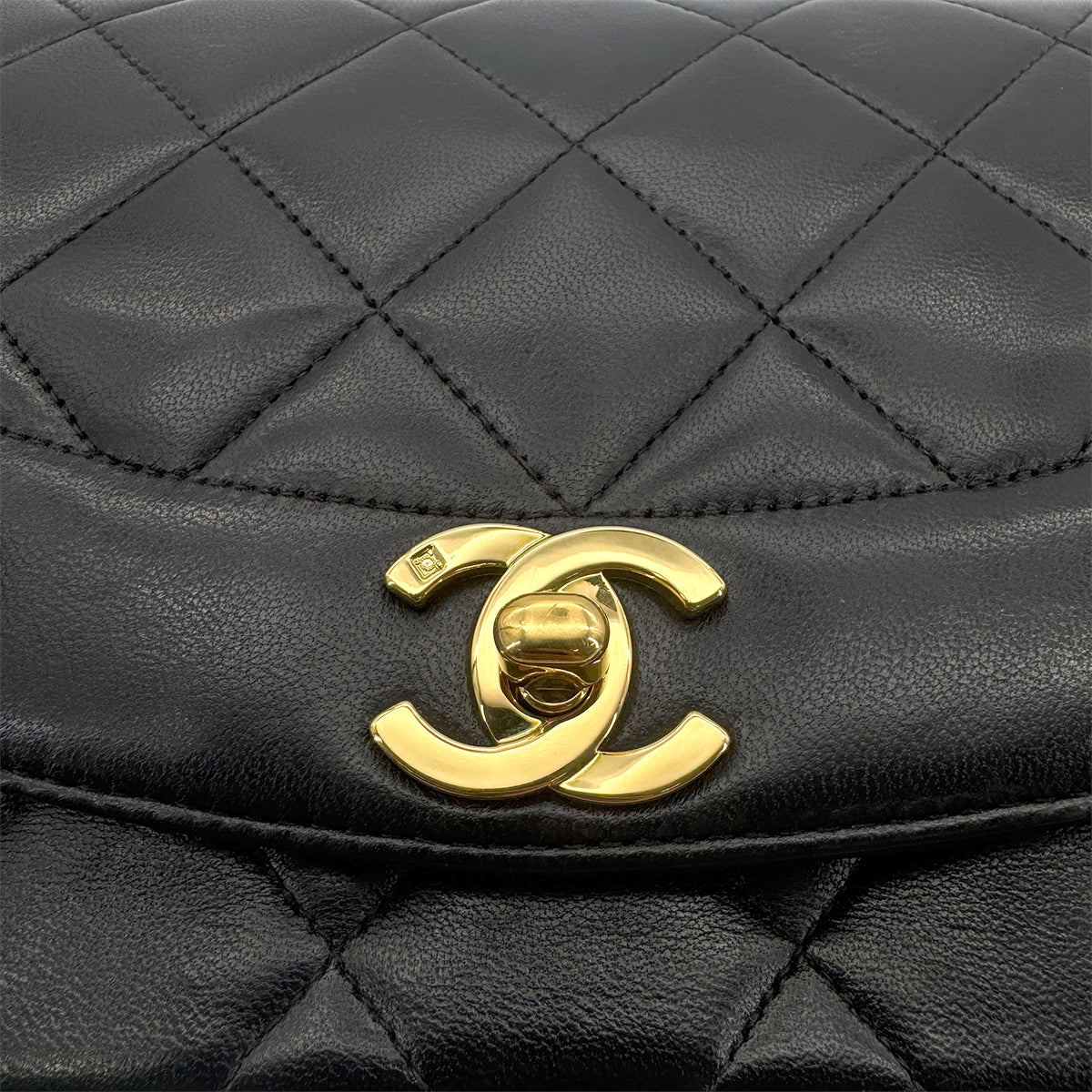 CHANEL VINTAGE DIANA SMALL CHAIN SHOULDER BAG BLACK LAMB SKIN 90277247