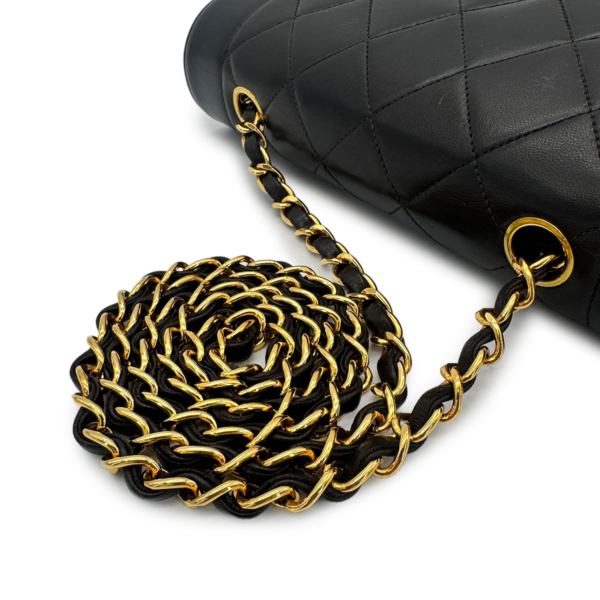 CHANEL VINTAGE DIANA SMALL CHAIN SHOULDER BAG BLACK LAMB SKIN 90277247