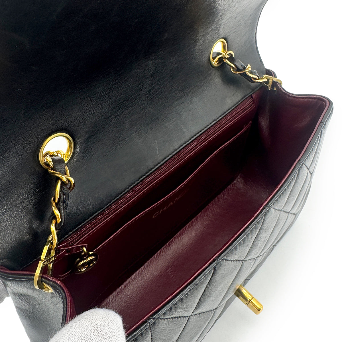 CHANEL VINTAGE DIANA SMALL CHAIN SHOULDER BAG BLACK LAMB SKIN 90277247