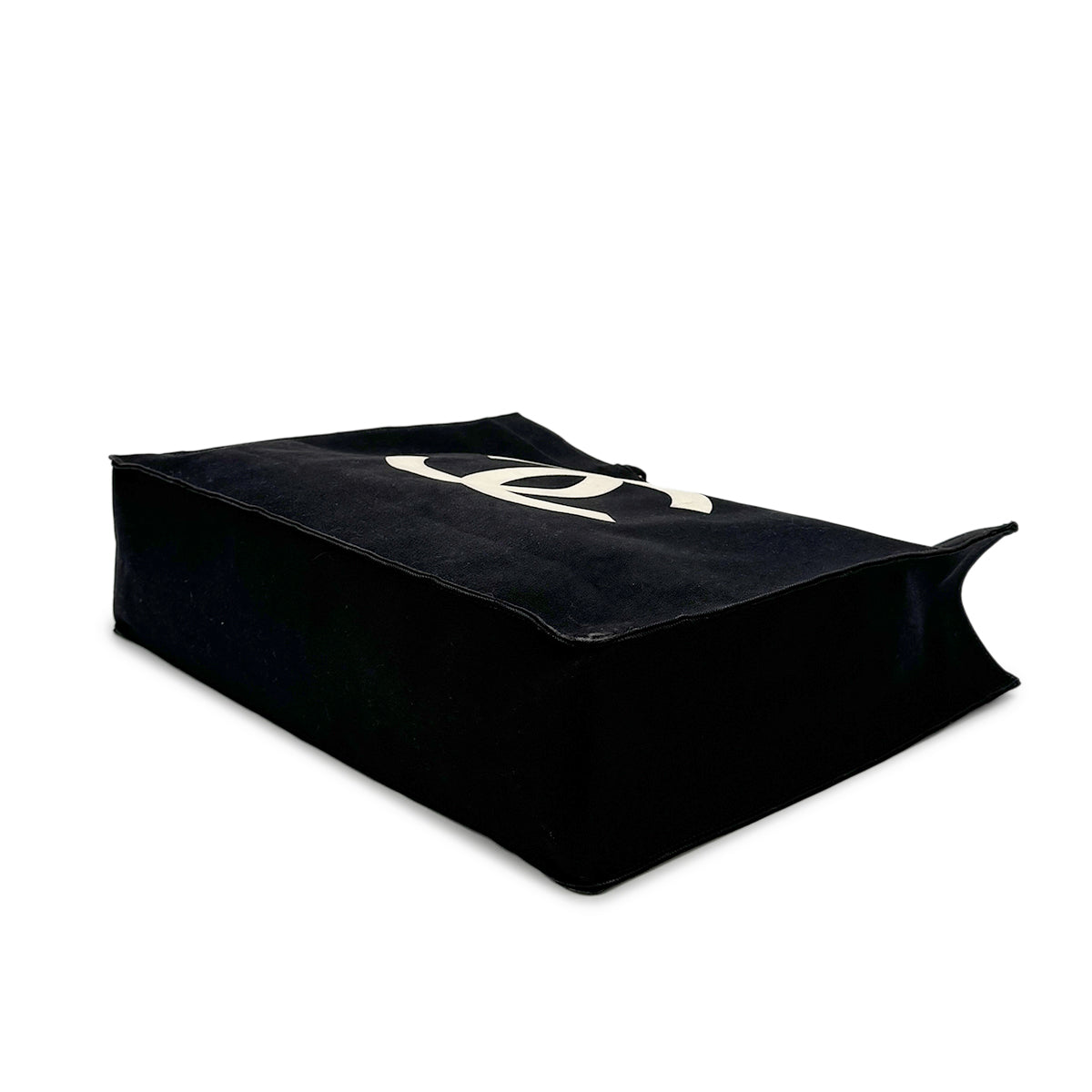 CHANEL VINTAGE CHAIN TOTE BAG BLACK WHITE CANVAS 90277248