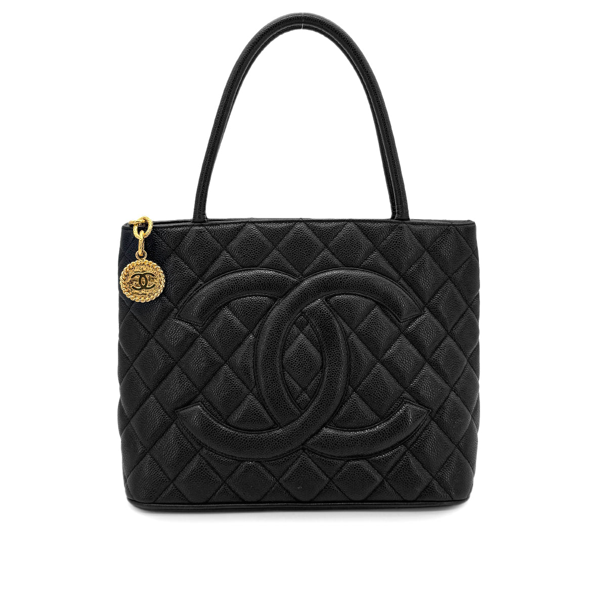 CHANEL VINTAGE MEDALLION TOTE BAG BLACK CAVIAR SKIN 90277272