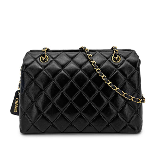 CHANEL VINTAGE MATELASSE CHAIN SHOULDER BAG BLACK LAMB SKIN 90277278