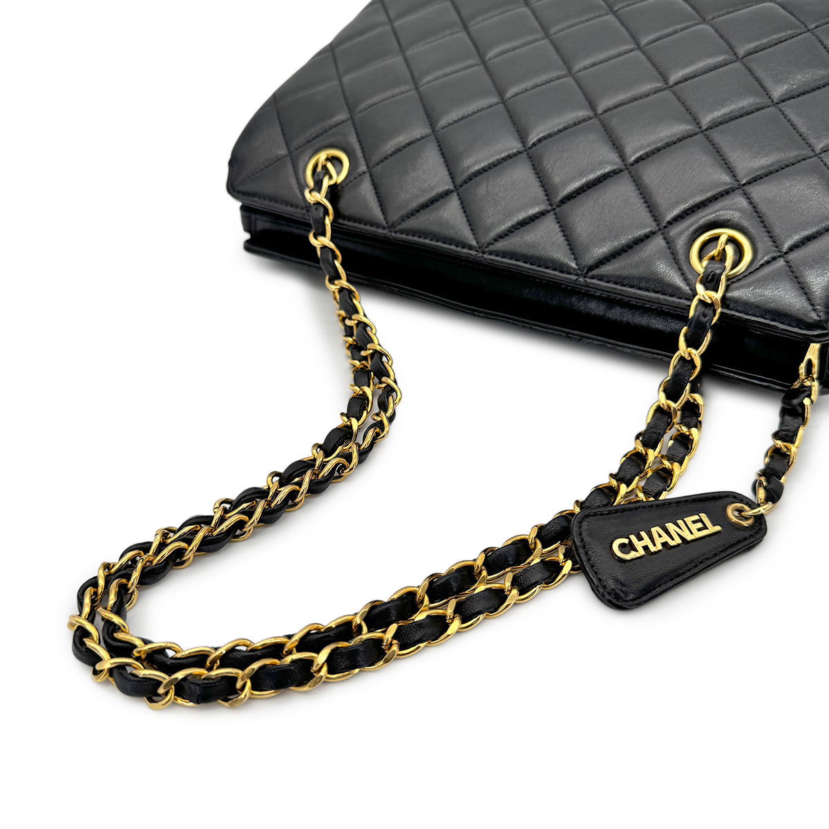 CHANEL VINTAGE MATELASSE CHAIN SHOULDER BAG BLACK LAMB SKIN 90277278