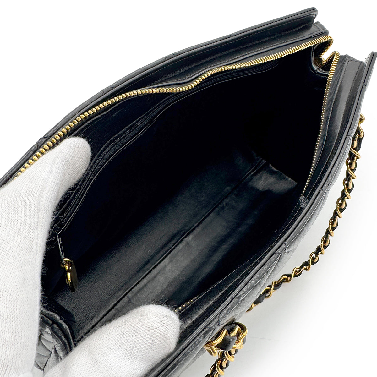 CHANEL VINTAGE MATELASSE CHAIN SHOULDER BAG BLACK LAMB SKIN 90277278