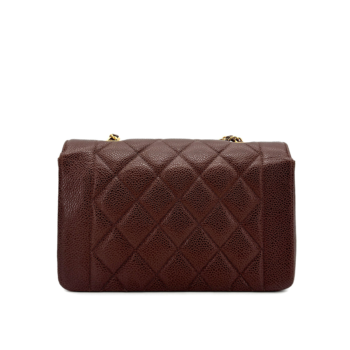 CHANEL VINTAGE DIANA SMALL CHAIN SHOULDER BAG BROWN CAIVAR SKIN 90277279
