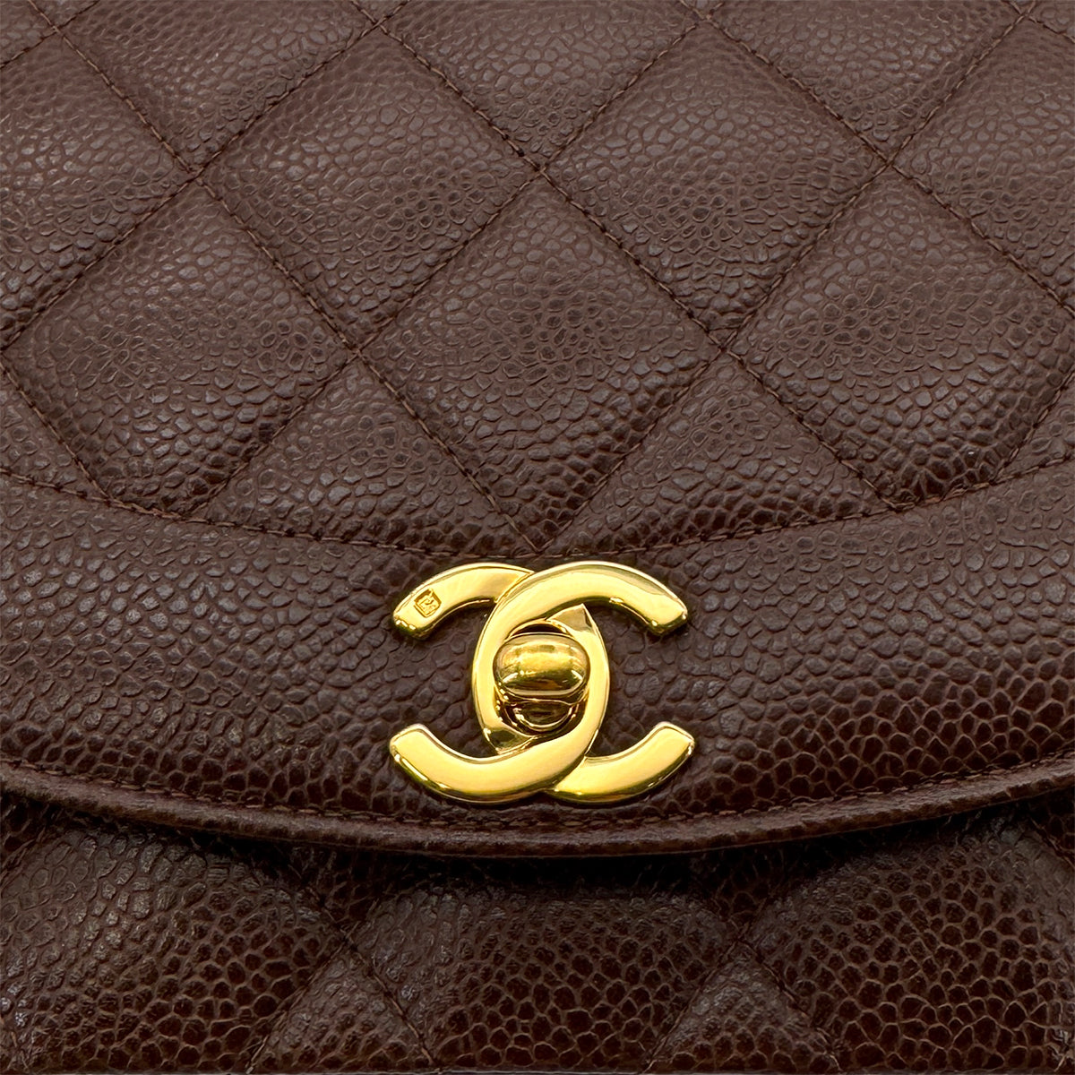 CHANEL VINTAGE DIANA SMALL CHAIN SHOULDER BAG BROWN CAIVAR SKIN 90277279