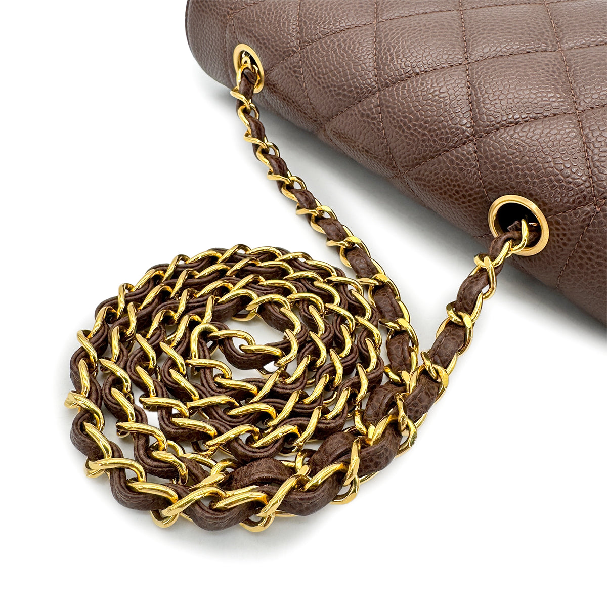 CHANEL VINTAGE DIANA SMALL CHAIN SHOULDER BAG BROWN CAIVAR SKIN 90277279