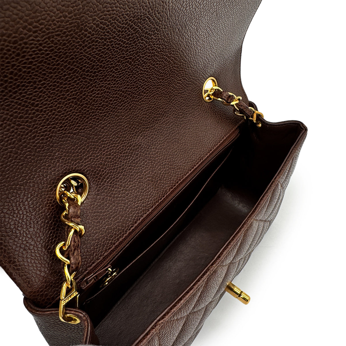 CHANEL VINTAGE DIANA SMALL CHAIN SHOULDER BAG BROWN CAIVAR SKIN 90277279