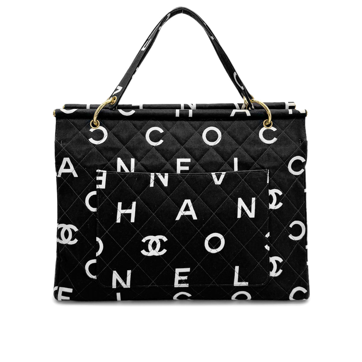 CHANEL VINTAGE MATELASSE LOGO TOTE BAG BLACK COTTON 90277280