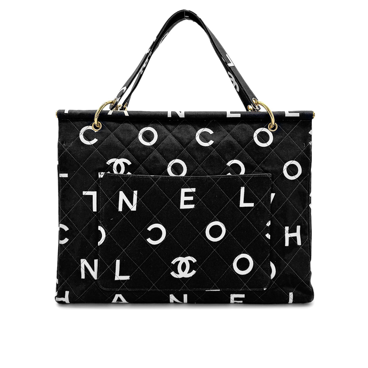 CHANEL VINTAGE MATELASSE LOGO TOTE BAG BLACK COTTON 90277280