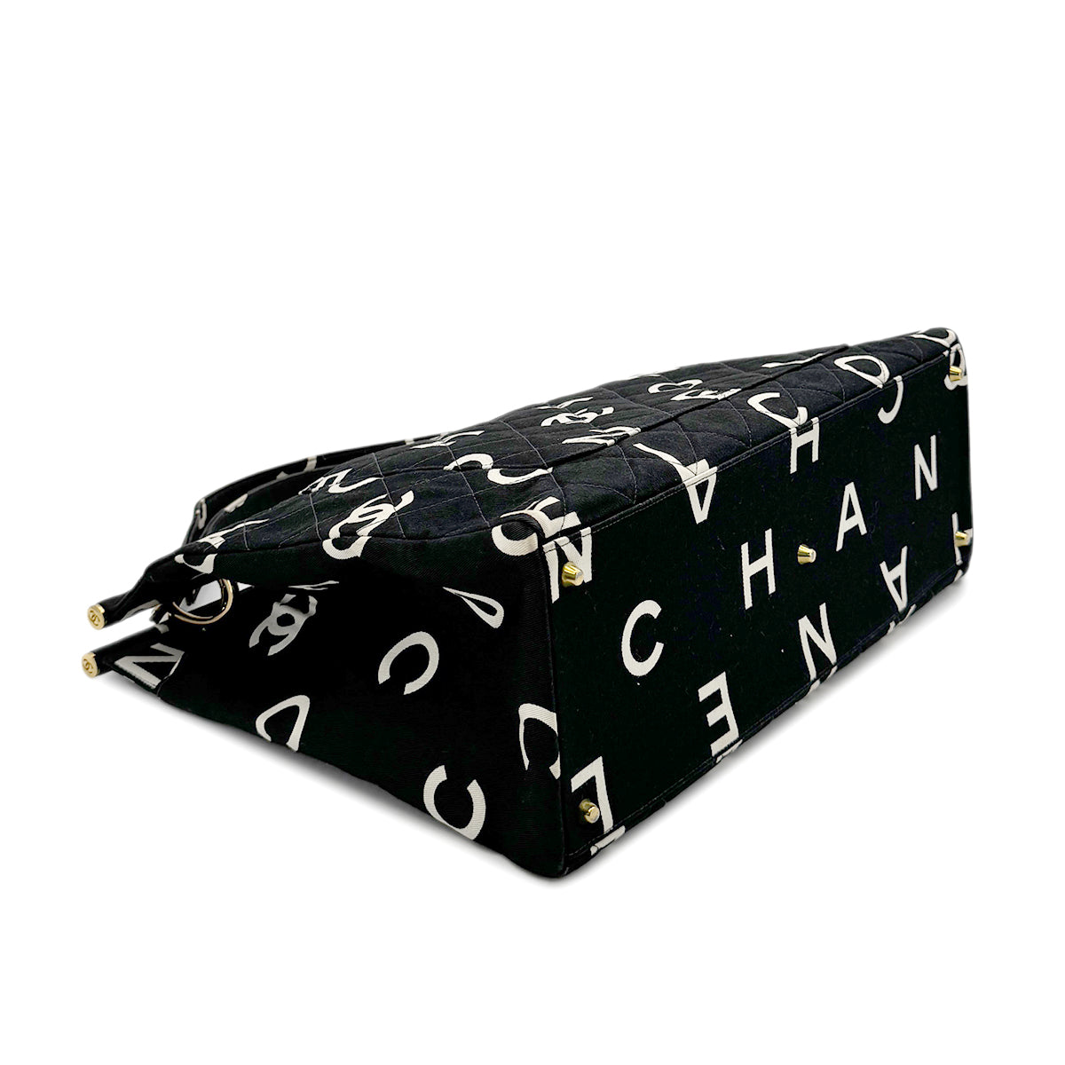 CHANEL VINTAGE MATELASSE LOGO TOTE BAG BLACK COTTON 90277280