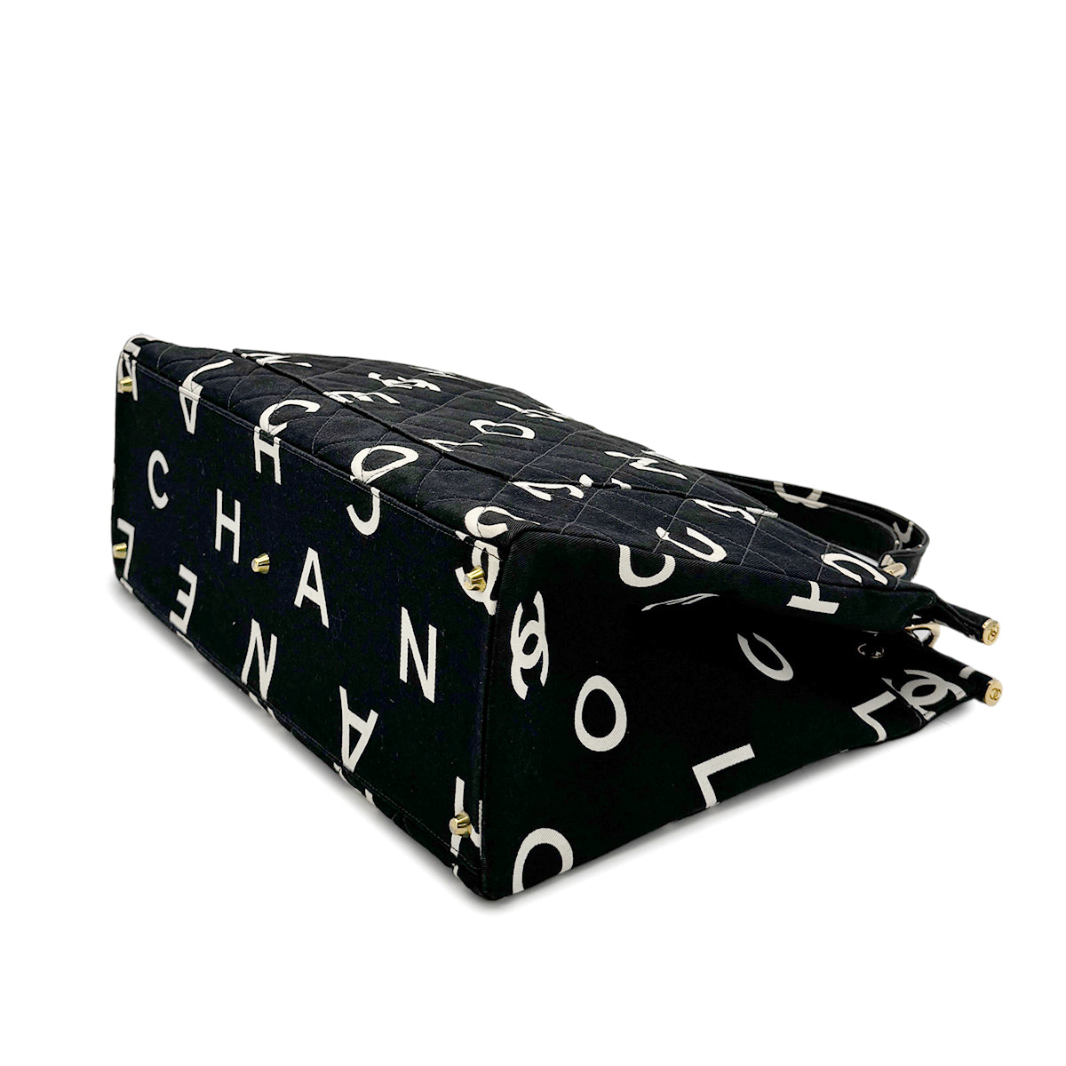 CHANEL VINTAGE MATELASSE LOGO TOTE BAG BLACK COTTON 90277280