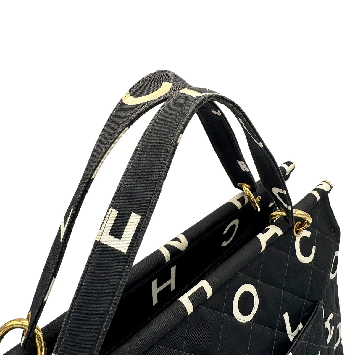 CHANEL VINTAGE MATELASSE LOGO TOTE BAG BLACK COTTON 90277280