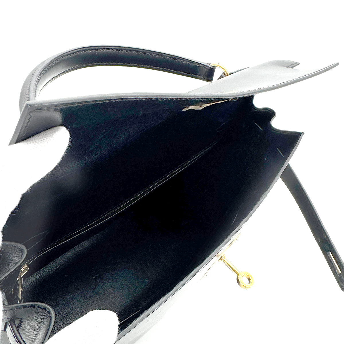 HERMES KELLY 32 SELLIER BLACK BOXCALF HAND SHOULDER BAG □C GHW 90277282