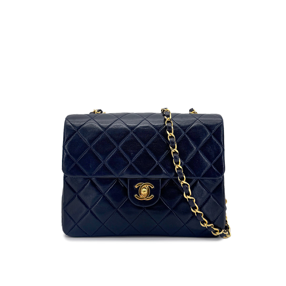 CHANEL VINTAGE MINI MATELASSE CHAIN SHOULDER BAG NAVY LAMB SKIN 90277291