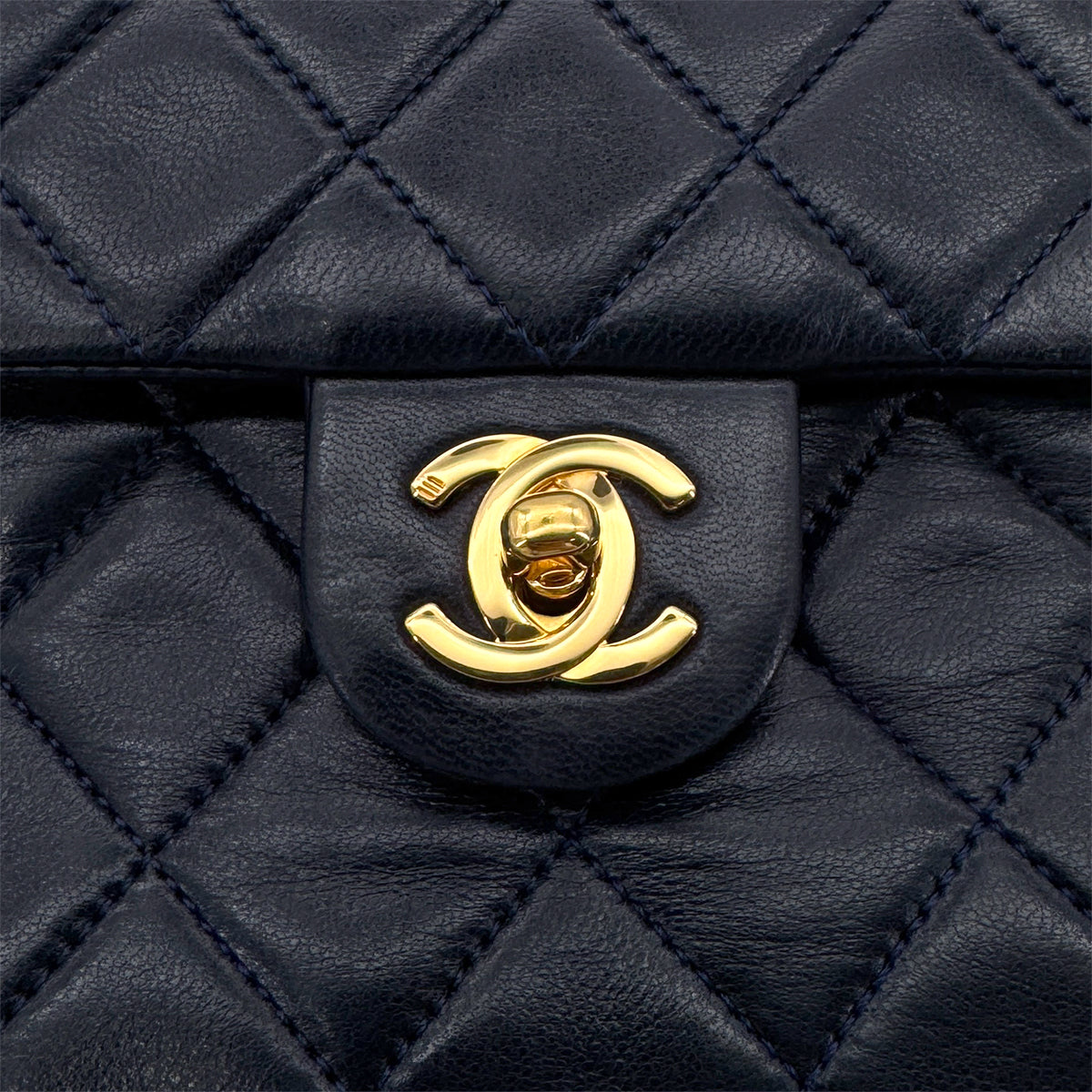 CHANEL VINTAGE MINI MATELASSE CHAIN SHOULDER BAG NAVY LAMB SKIN 90277291