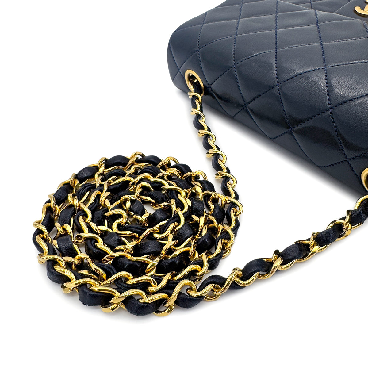 CHANEL VINTAGE MINI MATELASSE CHAIN SHOULDER BAG NAVY LAMB SKIN 90277291