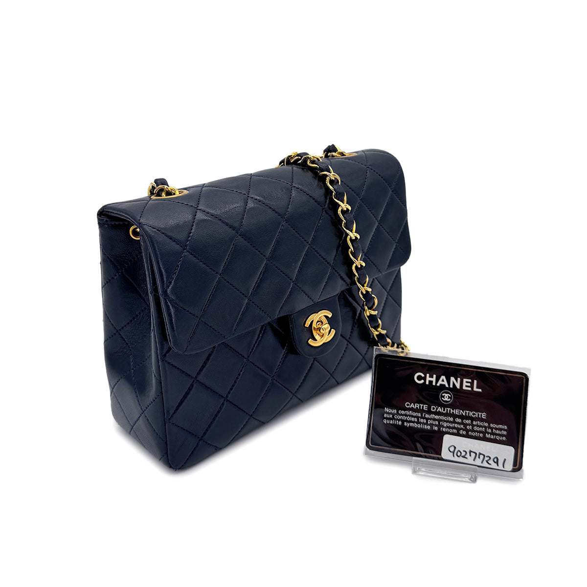 CHANEL VINTAGE MINI MATELASSE CHAIN SHOULDER BAG NAVY LAMB SKIN 90277291