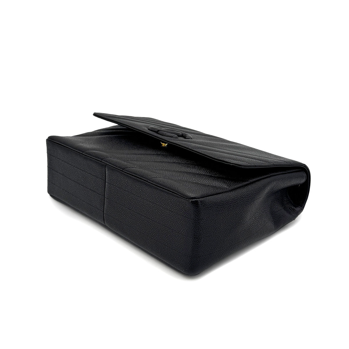 CHANEL VINTAGE BIAS STITCH CHAIN SHOULDER BAG BLACK CAVIAR SKIN 90277292