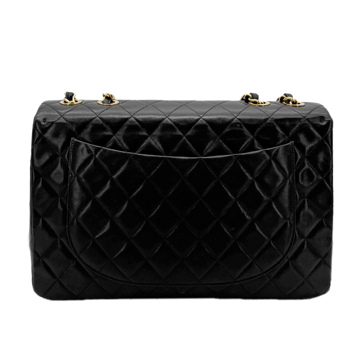 CHANEL VINTAGE MAXI MATELASSE 34 CHAIN SHOULDER BAG BLACK LAMB SKIN 90277293