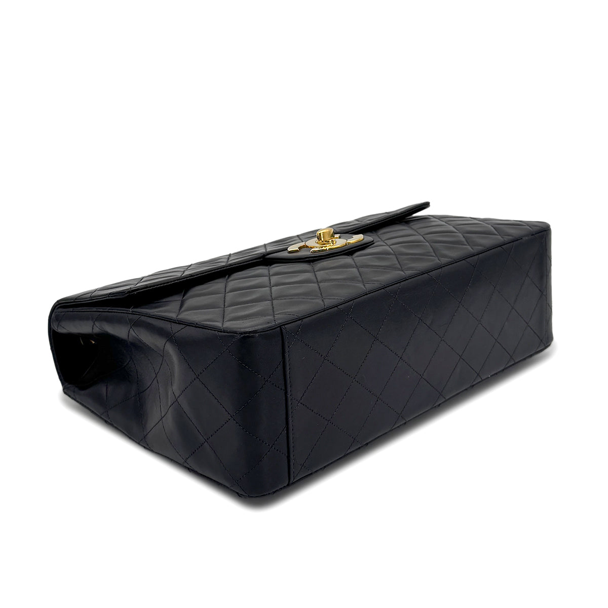 CHANEL VINTAGE MAXI MATELASSE 34 CHAIN SHOULDER BAG BLACK LAMB SKIN 90277293