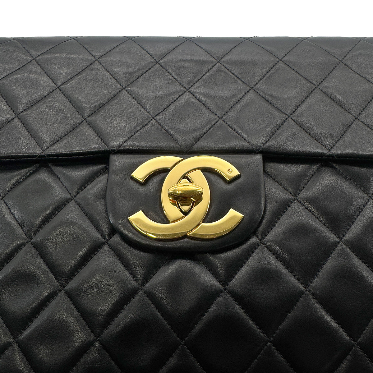 CHANEL VINTAGE MAXI MATELASSE 34 CHAIN SHOULDER BAG BLACK LAMB SKIN 90277293